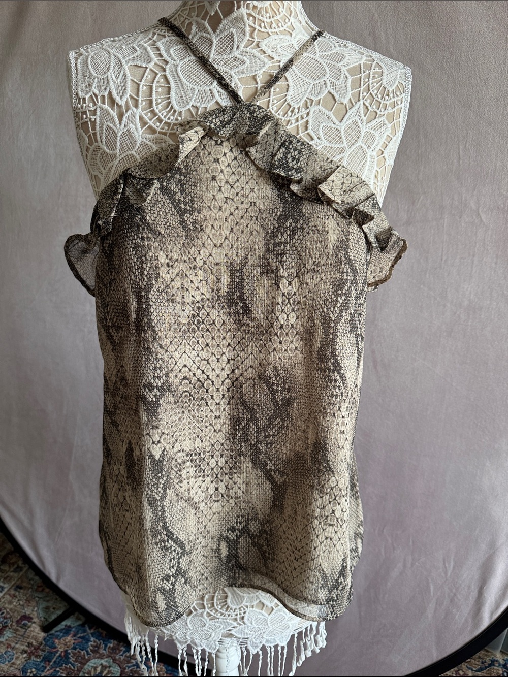 Express Beige and Dark Brown Snake-Print Halter Top